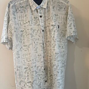 O'Neill White Casual Button Down Shirt with Artistic Pattern